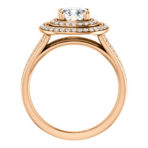 Cubic Zirconia Engagement Ring- The Shay (Customizable Cushion Cut Ultra-wide w/ Double-Halo and Triple-Pavé Band)