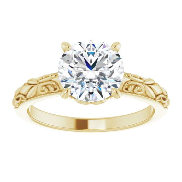 Cubic Zirconia Engagement Ring- The An Chen (Customizable Round Cut Solitaire featuring Delicate Metal Scrollwork)