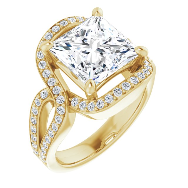 10K Yellow Gold Customizable Princess/Square Cut Center with Infinity-inspired Split Shared Prong Band and Bypass Halo