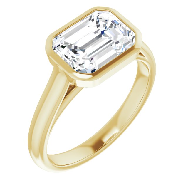 10K Yellow Gold Customizable Cathedral-Bezel Emerald/Radiant Cut 7-stone "Semi-Solitaire" Design