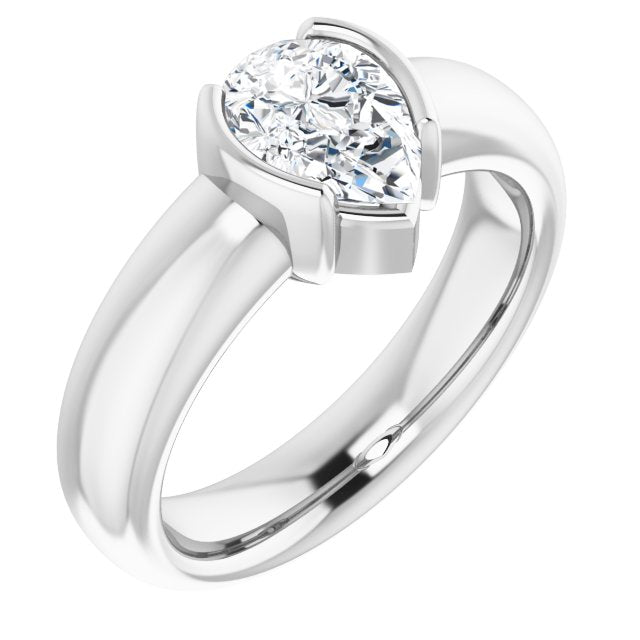 10K White Gold Customizable Bezel-set Pear Cut Solitaire with Thick Band