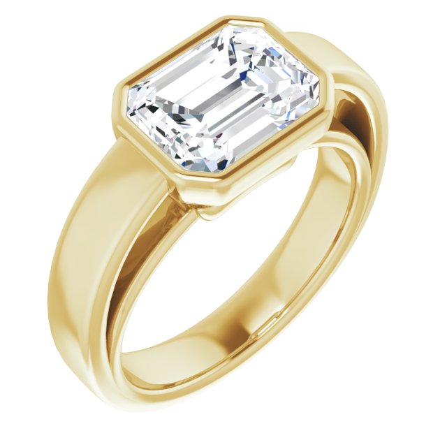 10K Yellow Gold Customizable Cathedral-Bezel Emerald/Radiant Cut Solitaire with Wide Band