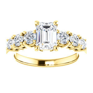 Cubic Zirconia Engagement Ring- The Mysti (Customizable Emerald Cut Seven-stone Design with Round Prong Accents)