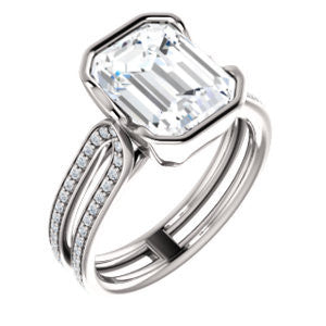 Cubic Zirconia Engagement Ring- The Mariela (Customizable Cathedral-Bezel Radiant Cut Style with Wide Straight Split-Pavé Band)