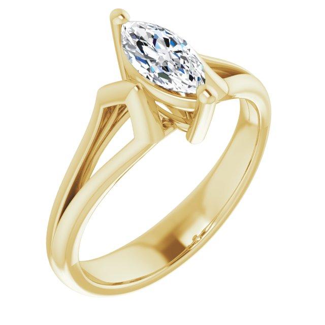 10K Yellow Gold Customizable Cathedral-Raised Marquise Cut Solitaire with Angular Chevron Split Band