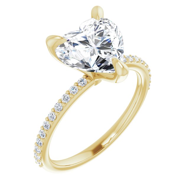 10K Yellow Gold Customizable Heart Cut Style with Delicate Pavé Band