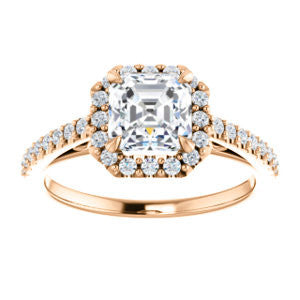 Cubic Zirconia Engagement Ring- The Sunshine (Customizable Asscher Cut Halo Design with Vintage Cathedral Trellis and Thin Pavé Band)