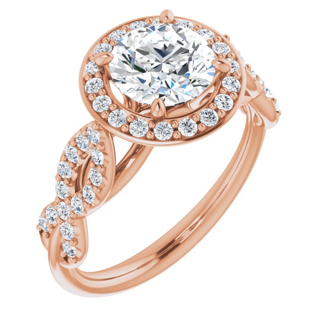 10K Rose Gold Customizable Cathedral-Halo Round Cut Design with Artisan Infinity-inspired Twisting Pavé Band