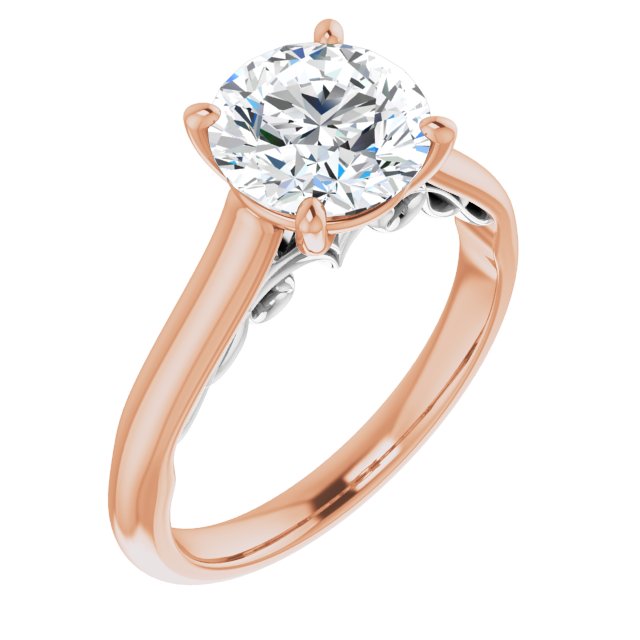 14K Rose & White Gold Customizable Round Cut Cathedral Solitaire with Two-Tone Option Decorative Trellis 'Down Under'