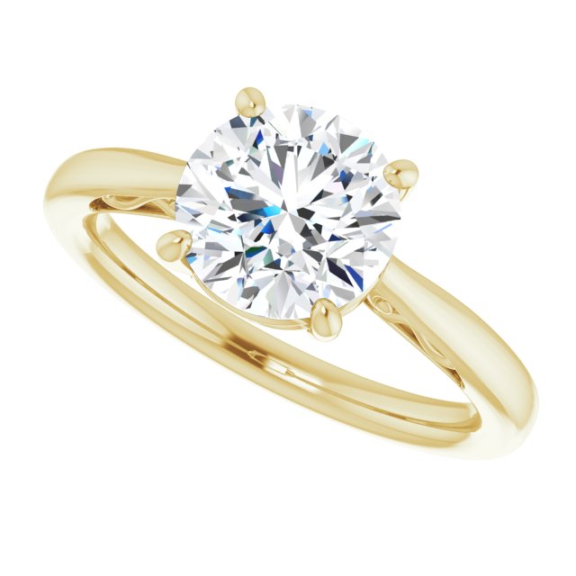 Cubic Zirconia Engagement Ring- The Abbey Ro (Customizable Round Cut Solitaire with 'Incomplete' Decorations)