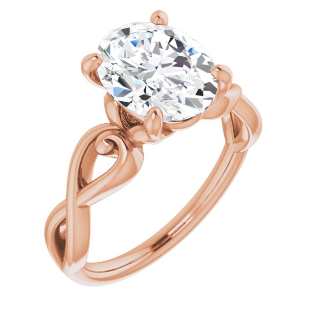 10K Rose Gold Customizable Oval Cut Solitaire Design with Tapered Infinity-symbol Split-band