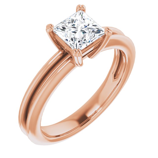 10K Rose Gold Customizable Princess/Square Cut Solitaire with Grooved Band