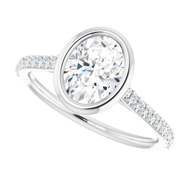 Cubic Zirconia Engagement Ring- The Careena (Customizable Bezel-set Oval Cut Style with Ultra-thin Pavé-Accented Band)