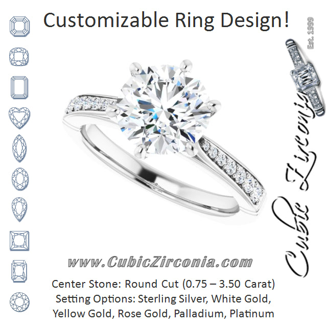 Cubic Zirconia Engagement Ring- The Ella Gabriela (Customizable Round Cut Design with Tapered Euro Shank and Graduated Band Accents)
