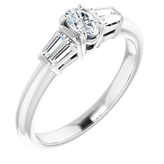 10K White Gold Customizable 5-stone Oval Cut Style with Quad Tapered Baguettes