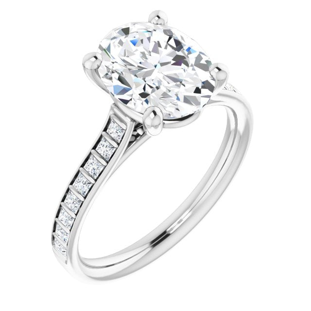 10K White Gold Customizable Oval Cut Style with Princess Channel Bar Setting