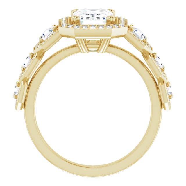 Cubic Zirconia Engagement Ring- The Carmela (Customizable Cathedral-Halo Radiant Cut Design with Six Halo-surrounded Asscher Cut Accents and Ultra-wide Band)