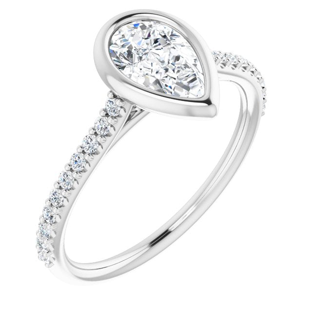 10K White Gold Customizable Bezel-set Pear Cut Style with Ultra-thin Pavé-Accented Band