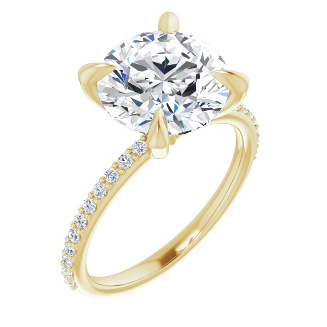 10K Yellow Gold Customizable Round Cut Style with Delicate Pavé Band