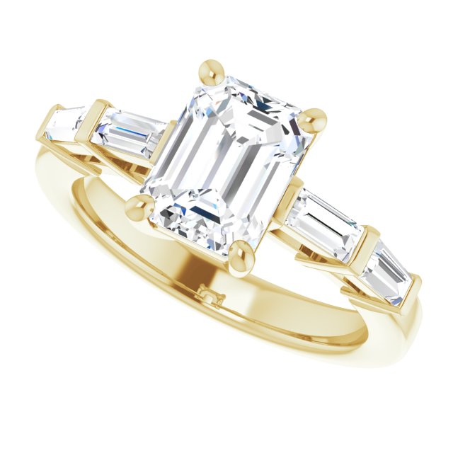 Cubic Zirconia Engagement Ring- The Bodhi (Customizable 9-stone Design with Emerald Cut Center and Round Bezel Accents)