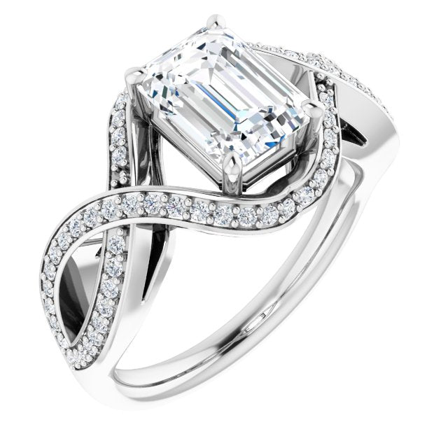 Cubic Zirconia Engagement Ring- The Gwenyth (Customizable Radiant Cut Design with Twisting, Infinity-Shared Prong Split Band and Bypass Semi-Halo)