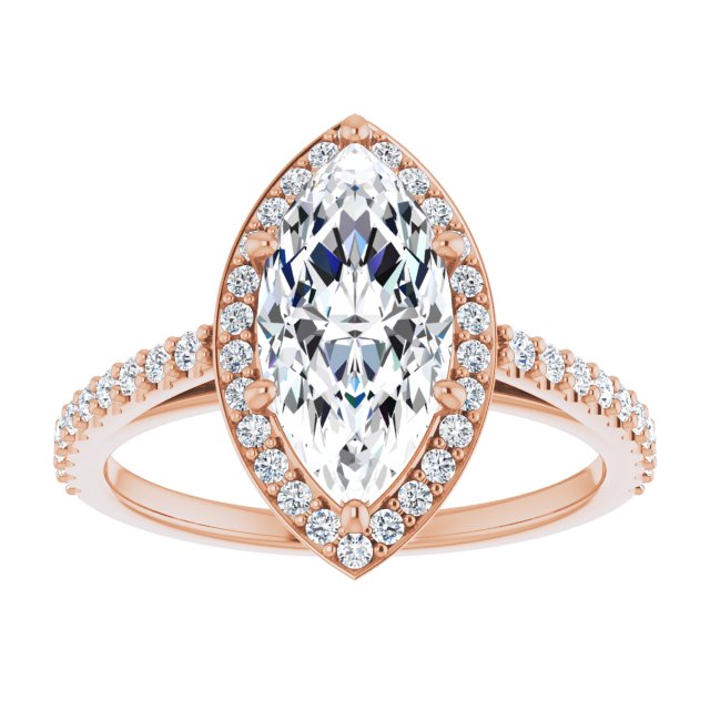Cubic Zirconia Engagement Ring- The Catherine Lea (Customizable Marquise Cut Design with Halo and Thin Pavé Band)