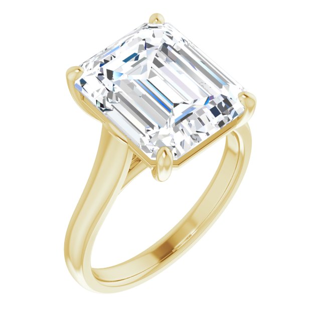 10K Yellow Gold Customizable Emerald/Radiant Cut Cathedral-Prong Solitaire with Decorative X Trellis