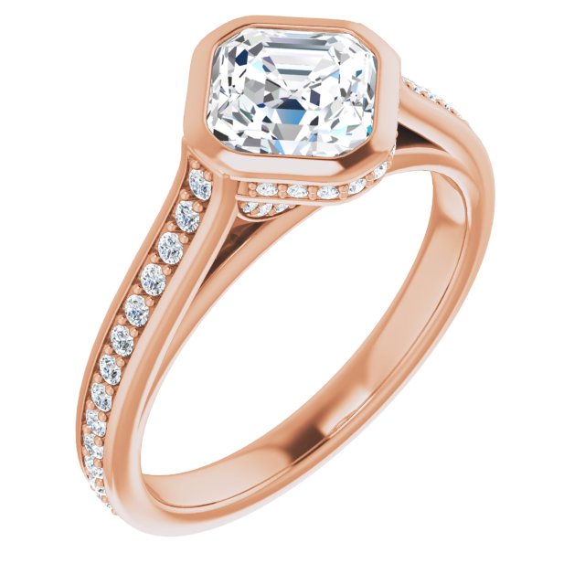 10K Rose Gold Customizable Cathedral-Bezel Asscher Cut Design with Under Halo and Shared Prong Band