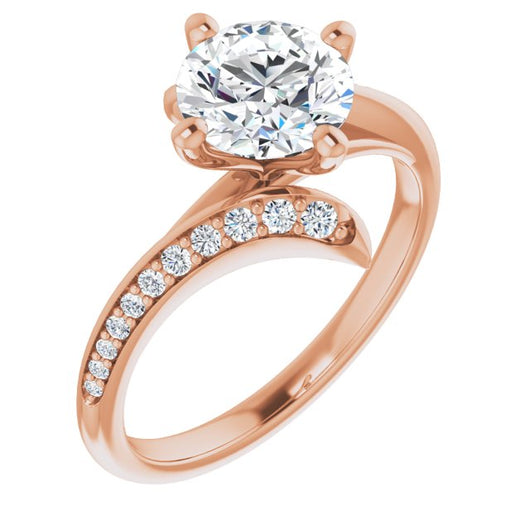 10K Rose Gold Customizable Round Cut Style with Artisan Bypass and Shared Prong Band