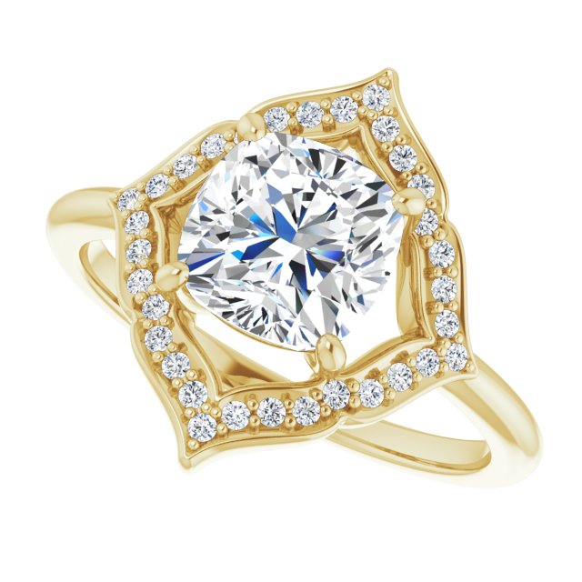 Cubic Zirconia Engagement Ring- The Casie Jean (Customizable Cushion Cut Style with Artistic Equilateral Halo and Ultra-thin Band)