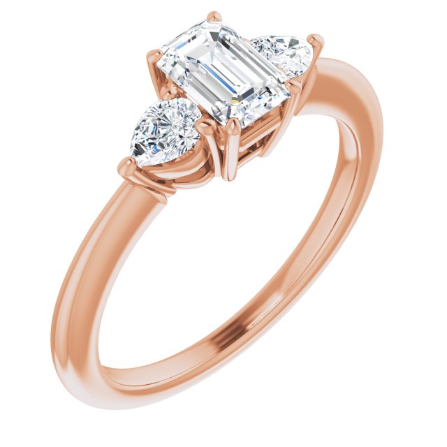 10K Rose Gold Customizable 3-stone Emerald/Radiant Style with Pear Accents