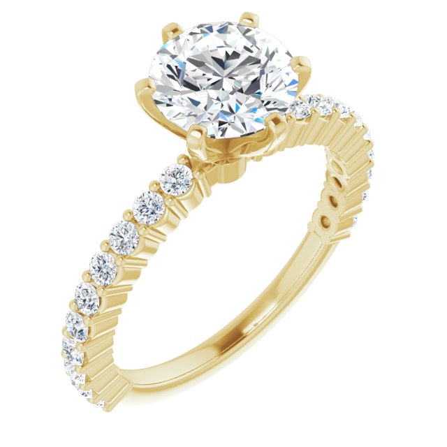 10K Yellow Gold Customizable 8-prong Round Cut Design with Thin, Stackable Pav? Band
