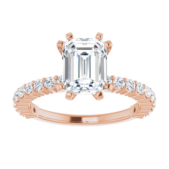 Cubic Zirconia Engagement Ring- The Thea (Customizable 8-prong Emerald Cut Design with Thin, Stackable Pavé Band)