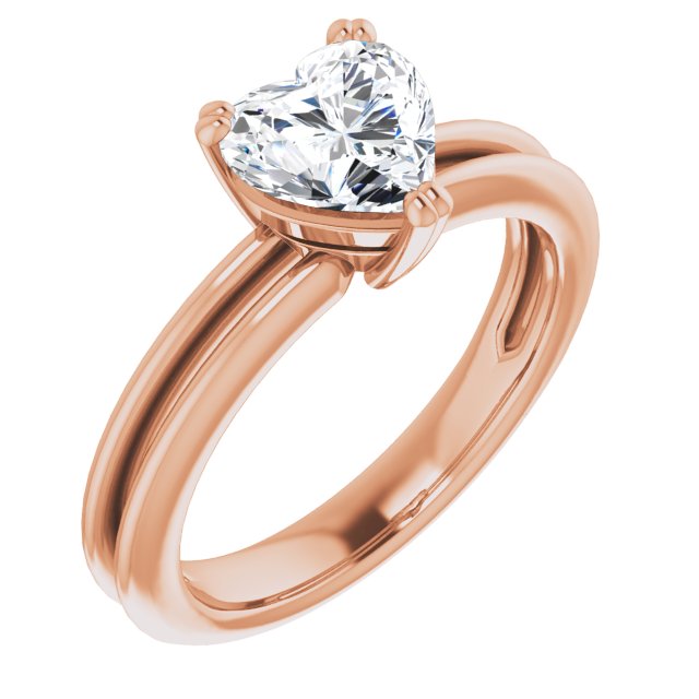10K Rose Gold Customizable Heart Cut Solitaire with Grooved Band