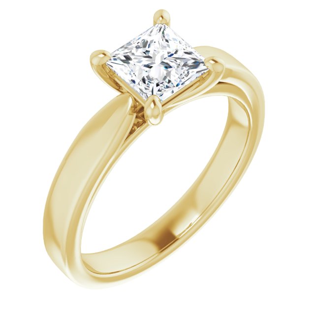 10K Yellow Gold Customizable Princess/Square Cut Cathedral Solitaire with Wide Tapered Band