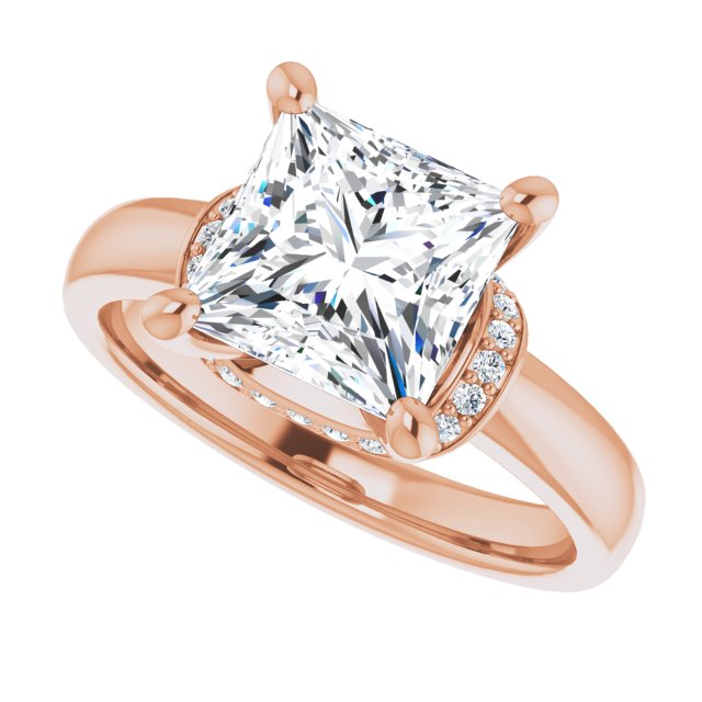 Cubic Zirconia Engagement Ring- The Jennifer Elena (Customizable Princess/Square Cut Style featuring Saddle-shaped Under Halo)