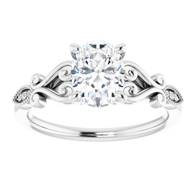 Cubic Zirconia Engagement Ring- The Annika (Customizable 7-stone Design with Oval Cut Center Plus Sculptural Band and Filigree)
