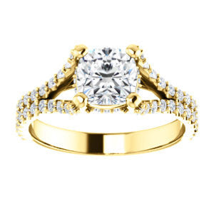 Cubic Zirconia Engagement Ring- The Marilyn (Customizable Cathedral-set Cushion Cut Center with Split-Pavé Band and Prong Accents)