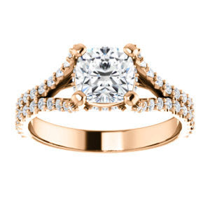 Cubic Zirconia Engagement Ring- The Marilyn (Customizable Cathedral-set Cushion Cut Center with Split-Pavé Band and Prong Accents)