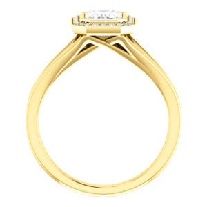 Cubic Zirconia Engagement Ring- The Blondie (Customizable Bezel-set Cathedral-style Radiant Cut with Halo Style and V-Split Band)