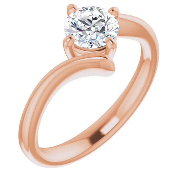 10K Rose Gold Customizable Round Cut Solitaire with Thin, Bypass-style Band