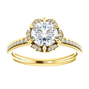 Cubic Zirconia Engagement Ring- The Rosie (Customizable Round Cut Style with Floral-Inspired Halo and Extra-Thin Pavé Band)