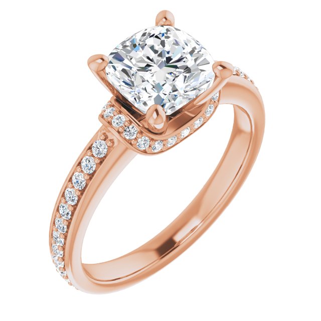 Cubic Zirconia Engagement Ring- The Ella (Customizable Cushion Cut Setting with Organic Under-halo & Shared Prong Band)