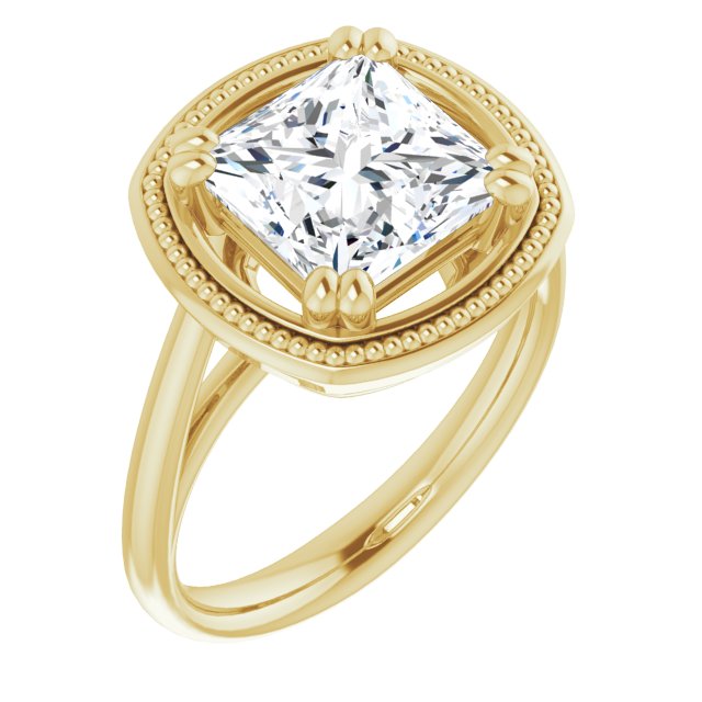 10K Yellow Gold Customizable Princess/Square Cut Solitaire with Metallic Drops Halo Lookalike