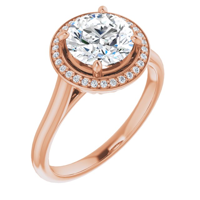10K Rose Gold Customizable Cathedral-Raised Round Cut Halo Style