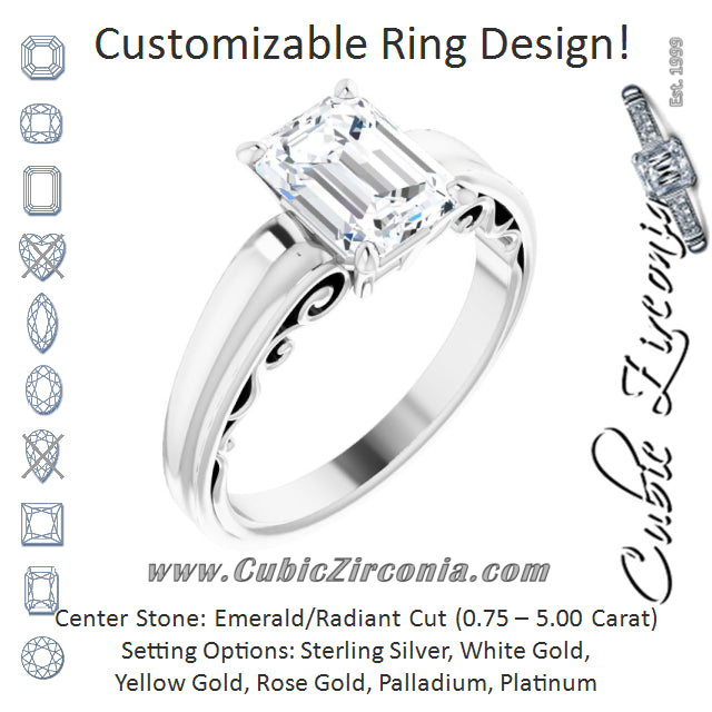 Cubic Zirconia Engagement Ring- The Aliyah Rose (Customizable Emerald Cut Solitaire)
