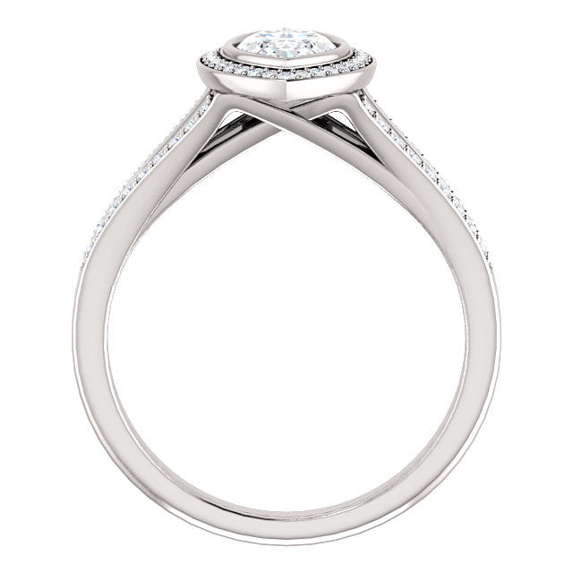 Cubic Zirconia Engagement Ring- The Josefina (Customizable Halo-Style Marquise Cut with Wide Split-Band Pavé)