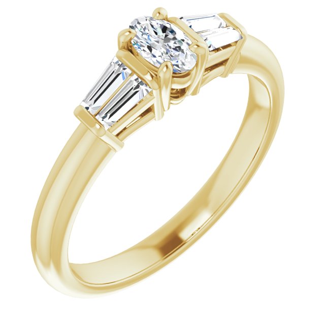 10K Yellow Gold Customizable 5-stone Oval Cut Style with Quad Tapered Baguettes