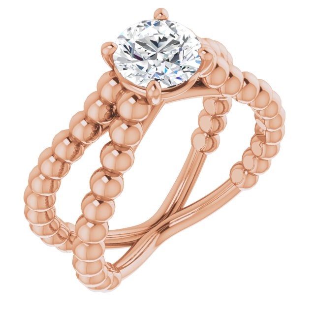 10K Rose Gold Customizable Round Cut Solitaire with Wide Beaded Split-Band