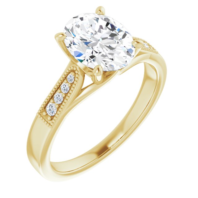 10K Yellow Gold Customizable 9-stone Vintage Design with Oval Cut Center and Round Band Accents